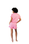 Ticking Stripe Luxe Ruffled Pajama Summer Set - Pink