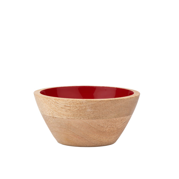 Snack Bowls That Outshine the Snacks - Set of 2 Wooden Enameled Snack Bowls - Red