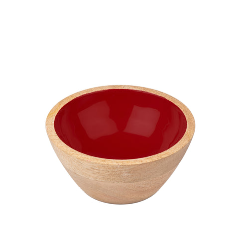 Snack Bowls That Outshine the Snacks - Set of 2 Wooden Enameled Snack Bowls - Red