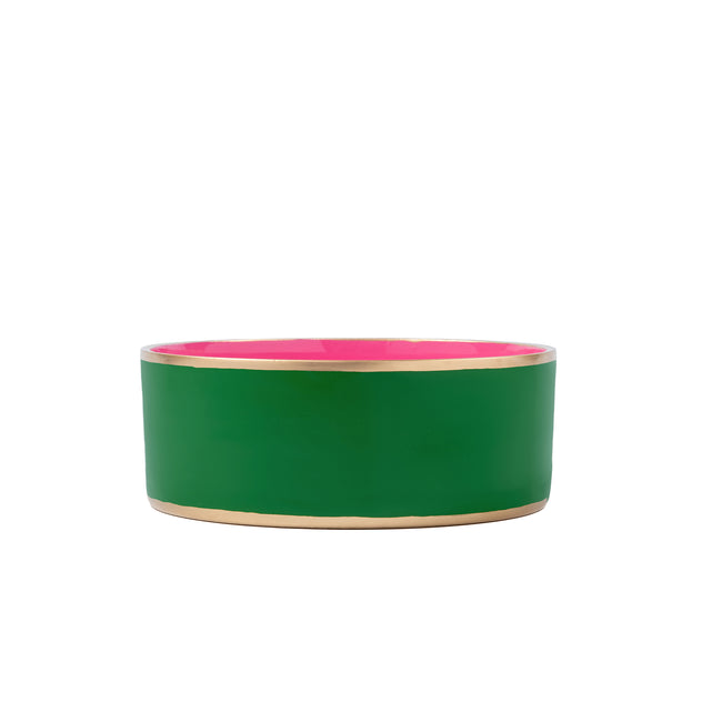 Gracie Enameled Pet Bowl - Green & Pink