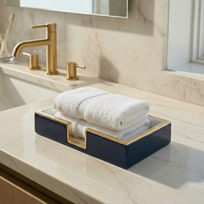 Gracie Enameled Color Block Amelia Guest Towel Tray - Navy & White