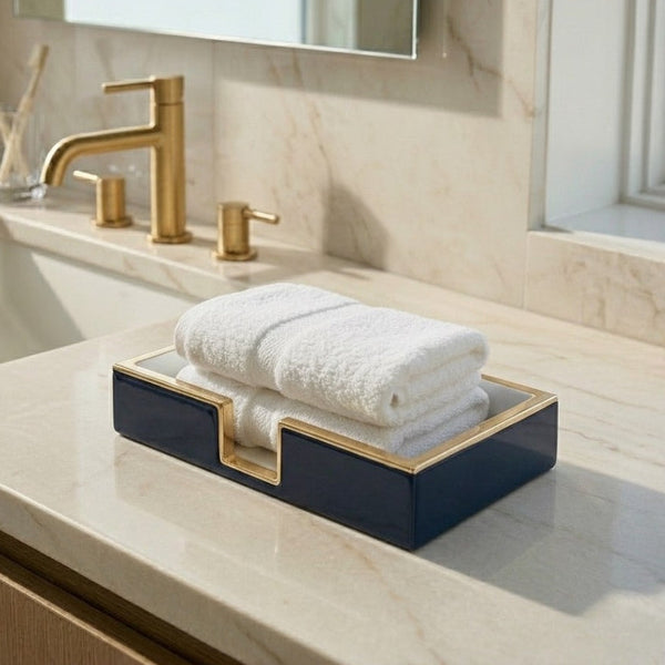 Gracie Enameled Color Block Amelia Guest Towel Tray - Navy & White