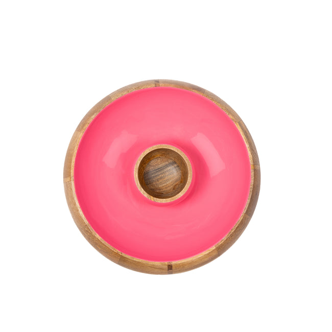 Gracie Wooden Chip & Dip Bowl - Pink