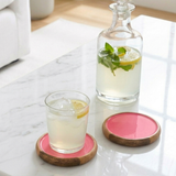 Gracie Coaster Set - Mango Wood & Pink Enamel | Set of 4