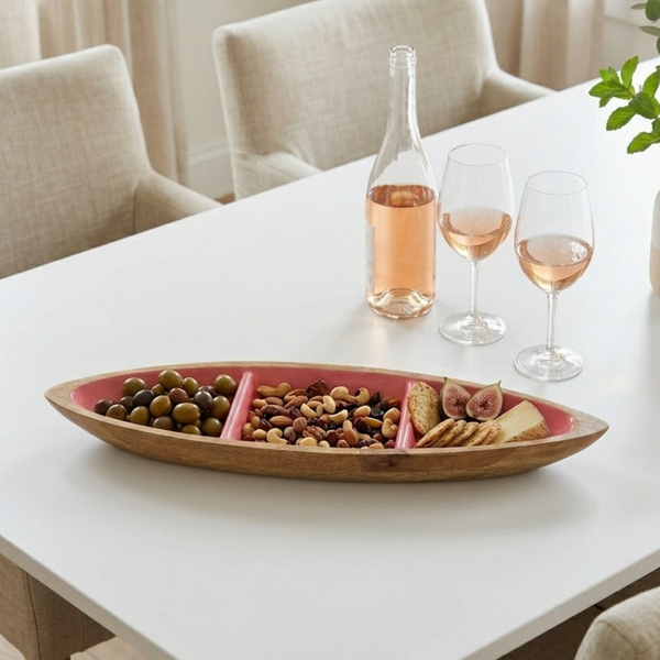 Gracie Statement Platter - Mango Wood & Pink Enamel