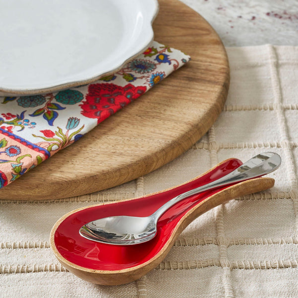 Gracie Spoon Rest - Mango Wood & Enamel - Red