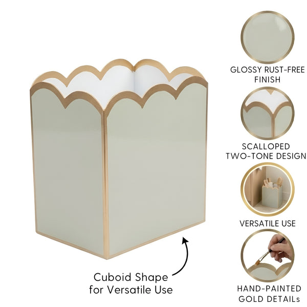 Gracie Scarlett Wastebasket Sage Green & White