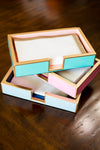 Gracie Enameled Color Block Amelia Guest Towel Tray - Turquoise & Blush