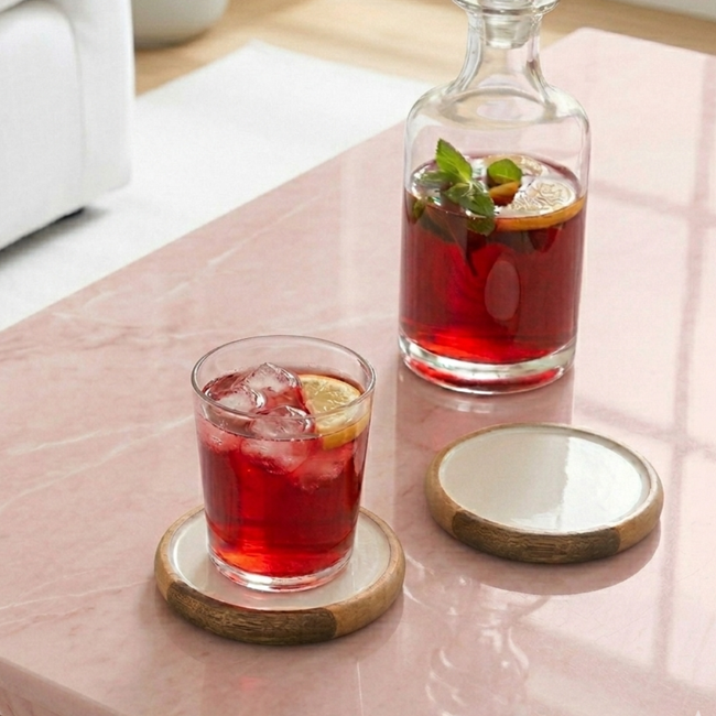 Gracie Coaster Set - Mango Wood & White Enamel | Set of 4