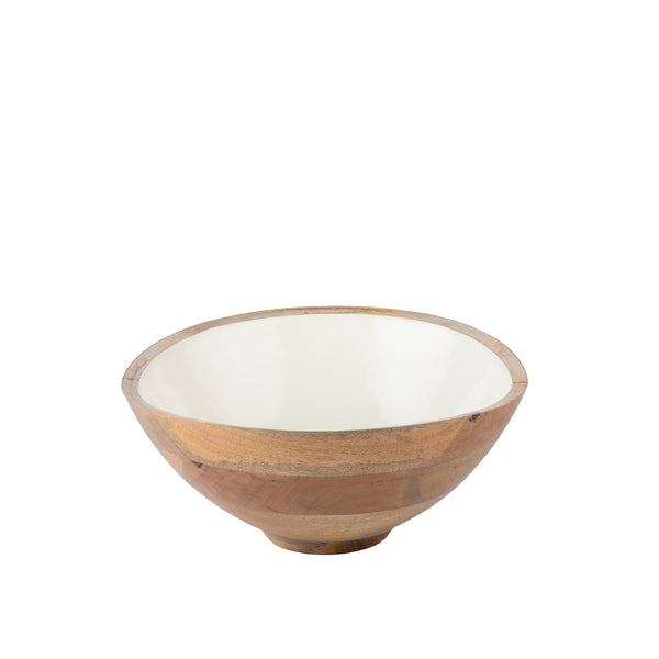 Gracie Salad Bowl - Mango Wood & White Enamel