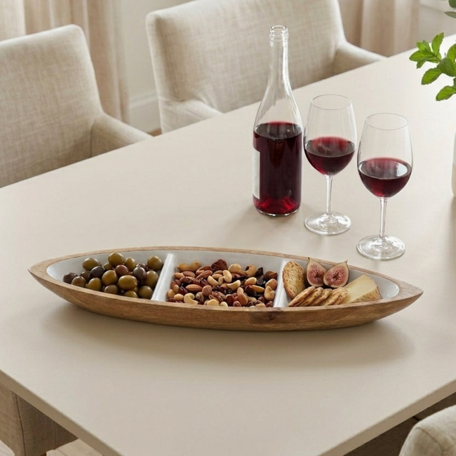 Gracie Statement Platter - Mango Wood & White Enamel