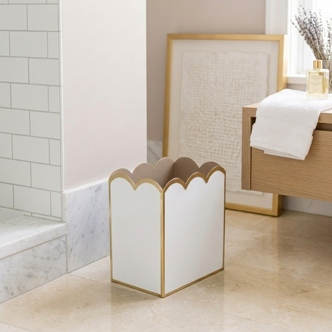 Gracie Scarlett Wastebasket White & Taupe
