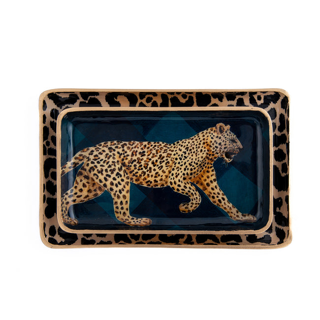 Leopard on Sussex Plaid Rowan Tray Set