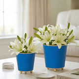 Mattie Round Cachepot Planter Blue