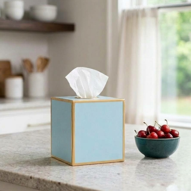 Mattie Square Tissue Box Cover - Cool Blue
