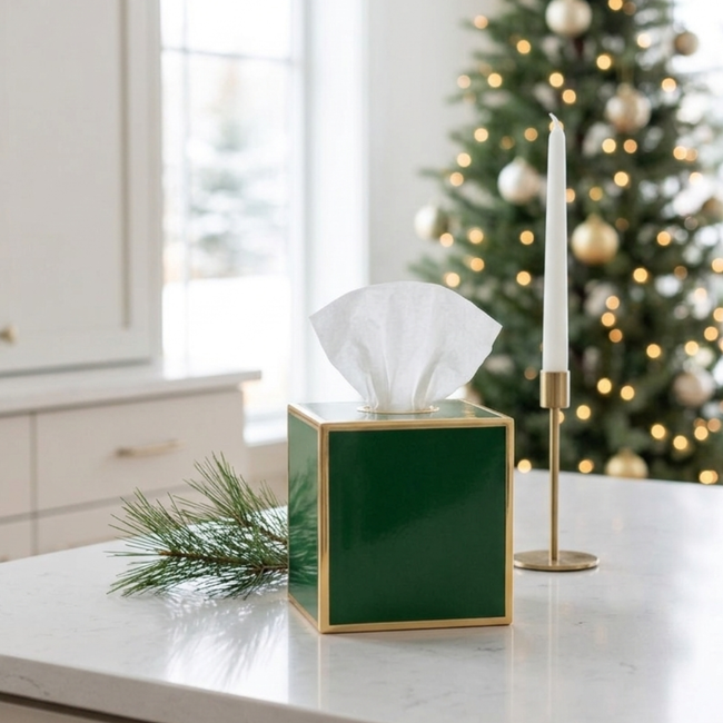 Mattie Square Tissue Box Cover - Emerald Green