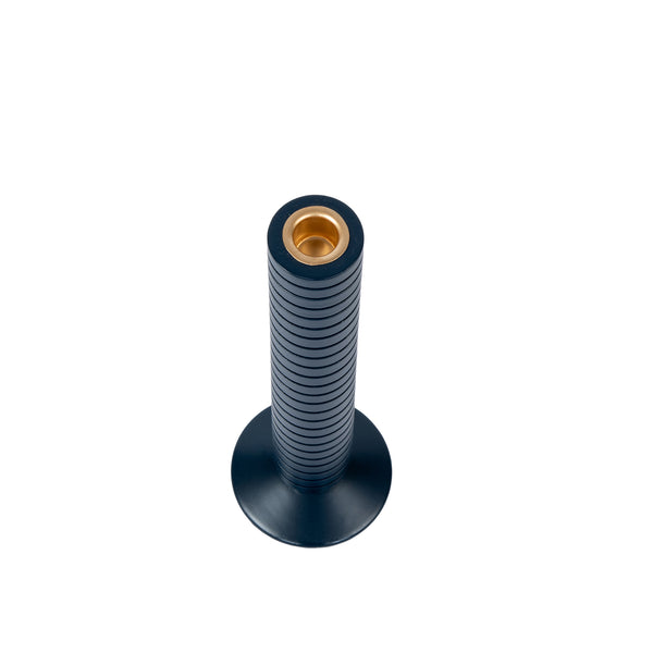 Mattie Medium Ribbed Taper Candle Holder 11" - Indigo Blue