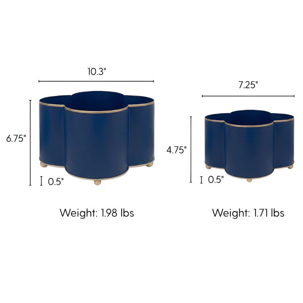 Mattie Quatrefoil Cachepot Planter - Indigo Blue