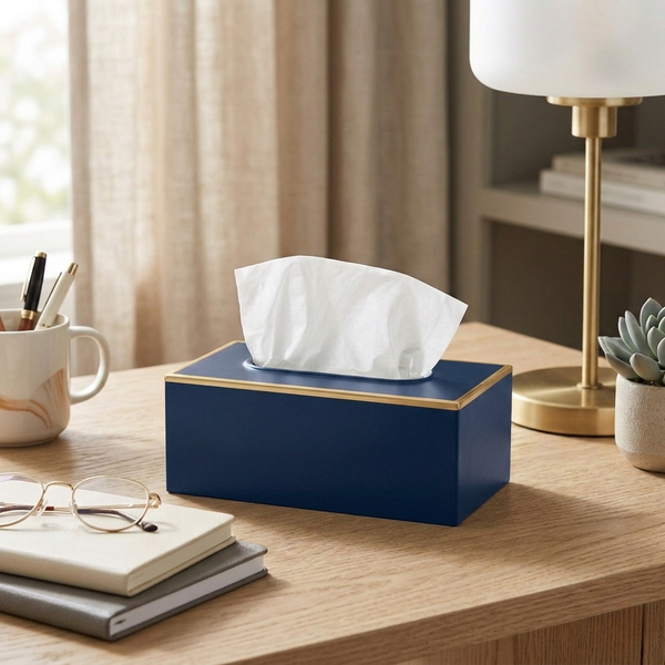 Mattie Rectangular Tissue Box Cover - Indigo Blue
