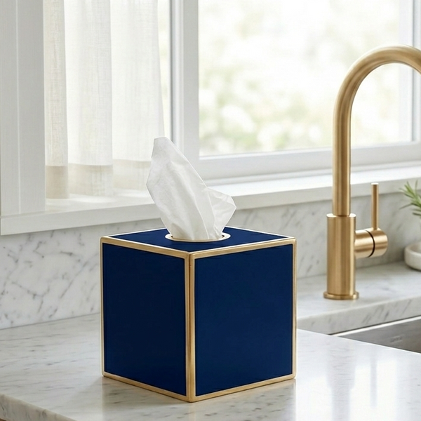 Mattie Square Tissue Box Cover - Indigo Blue