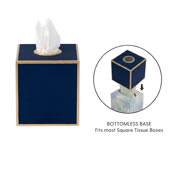 Mattie Square Tissue Box Cover - Indigo Blue