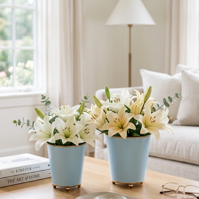 Mattie Round Cachepot Planter Light Blue