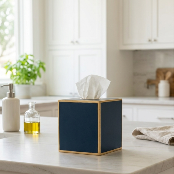 Mattie Square Tissue Box Cover - Navy