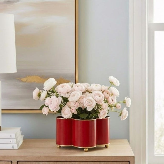Mattie Quatrefoil Cachepot Planter Red