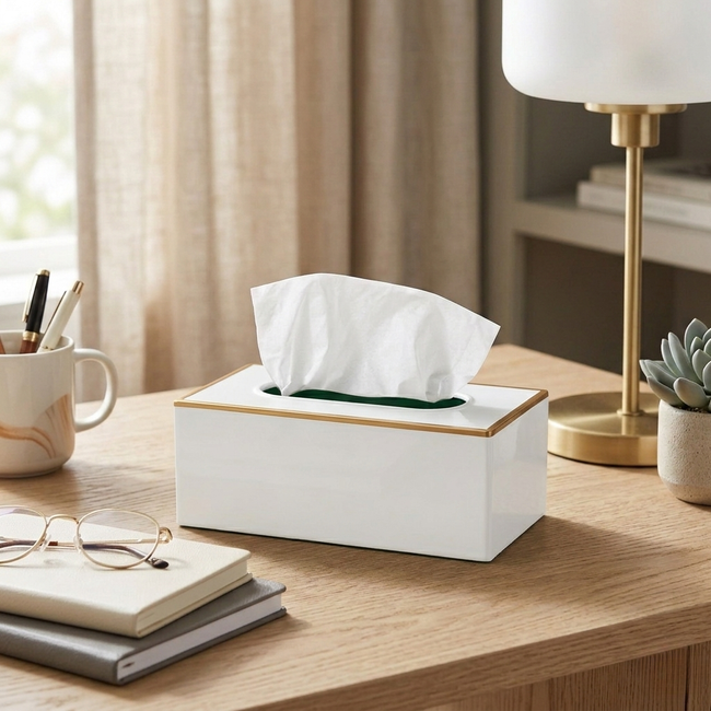 Mattie Rectangular Tissue Box Cover - White