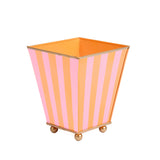 Brushed Stripe Hand Painted Square Cachepot Planter - Coral & Candy Pink