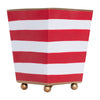 Horizontal Stripe Hand Painted Square Cachepot Planter White & Red