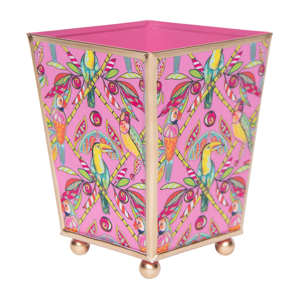 Bamboo Birds Enameled Square Cachepot Planter