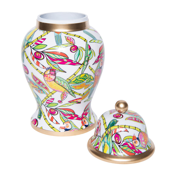 Bamboo Birds Enameled Ginger Jar