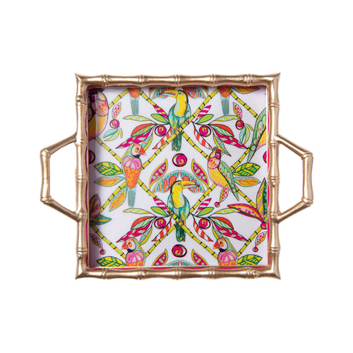 Bamboo Birds Enameled Chang Mai Tray 12x12