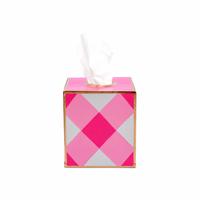 Buffalo Plaid Hand Painted Tissue Box Cover - Pink