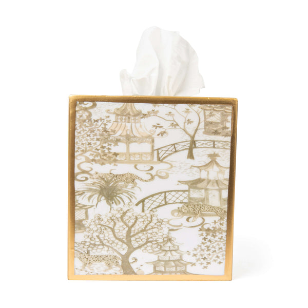 Garden Party Enameled Tissue Box Cover - Taupe