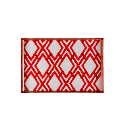 Cane Enameled Square Cachepot Planter - Red