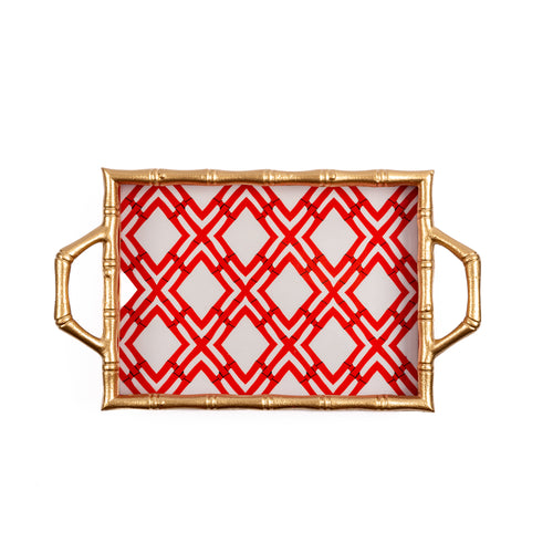 Cane Enameled Chang Mai Tray 10x14 - Red
