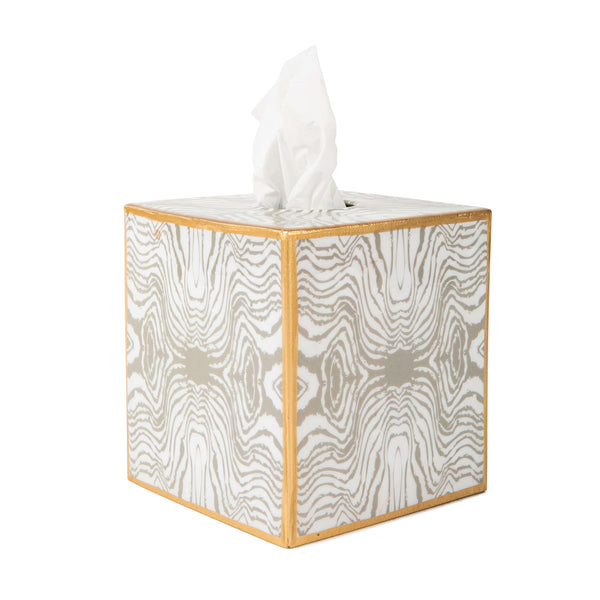Faux Bois Taupe Enameled Tissue Box Cover